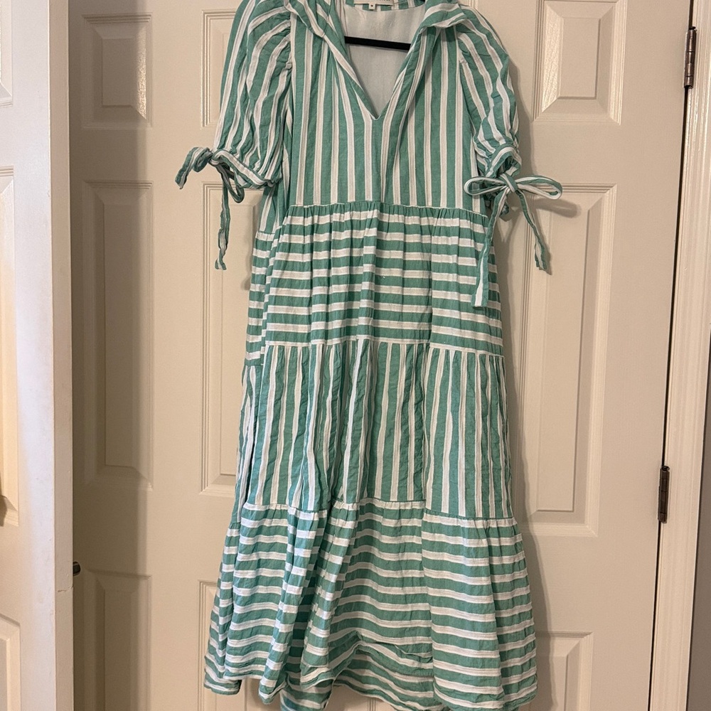 English Factory Green and White Striped Dress